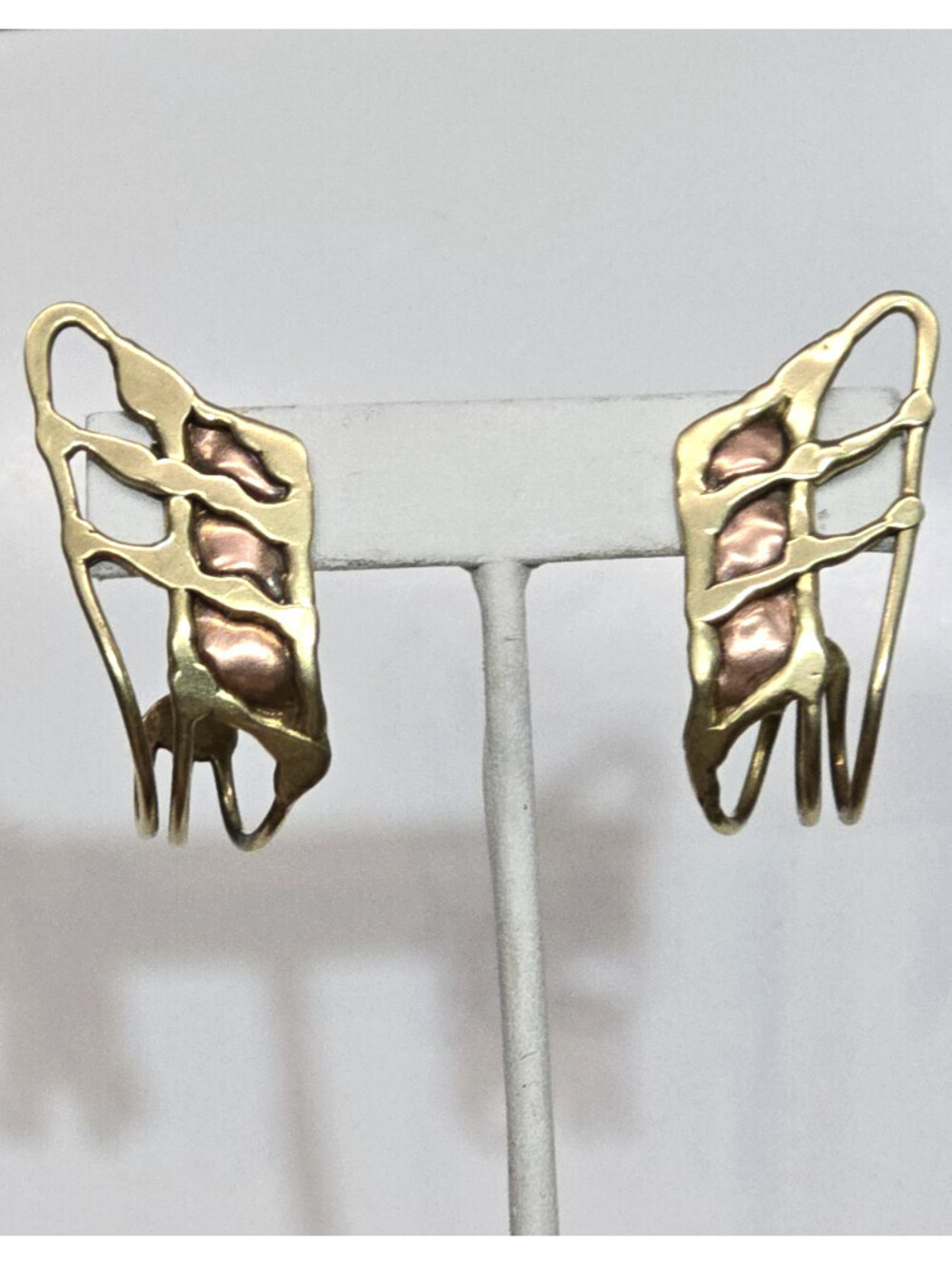 Vintage Brutalist Earrings Mixed Metal Dynamic Style Copper Brass